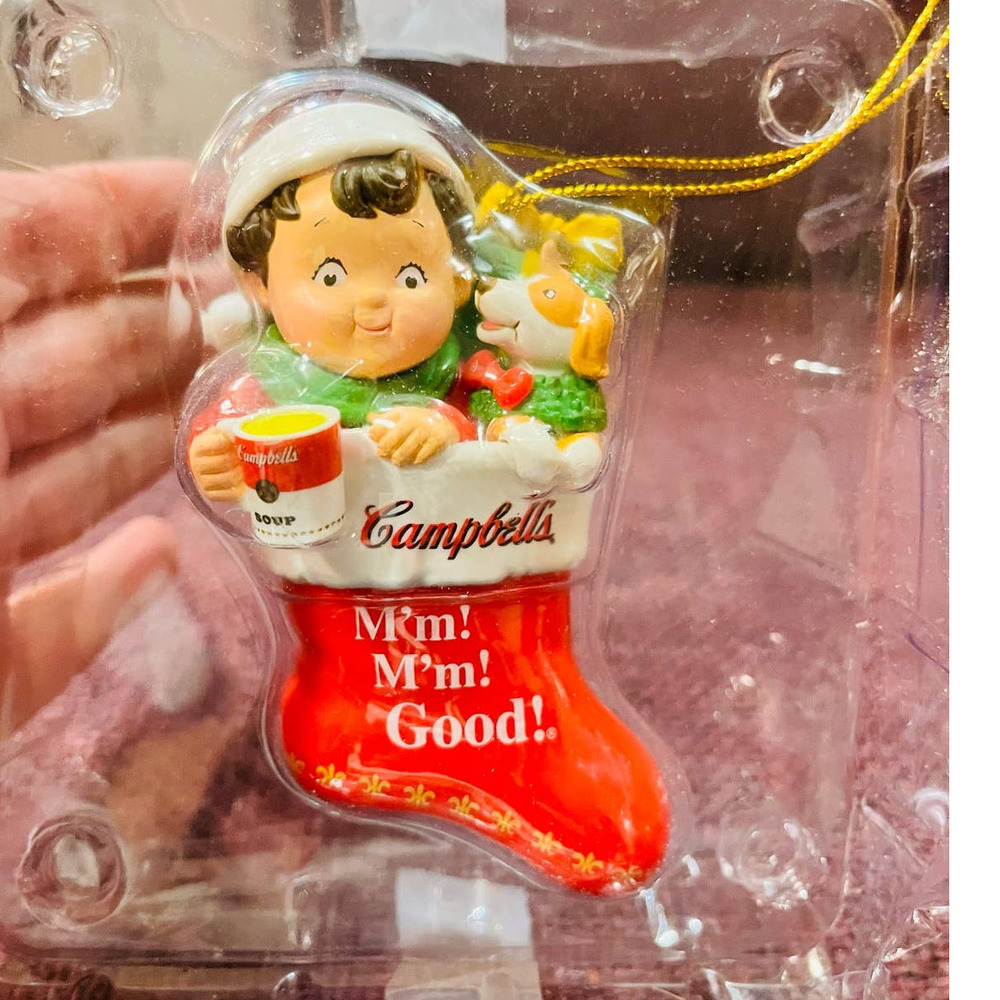 Vintage Campbell Soup Boy and puppy in stocking Ornament2001
